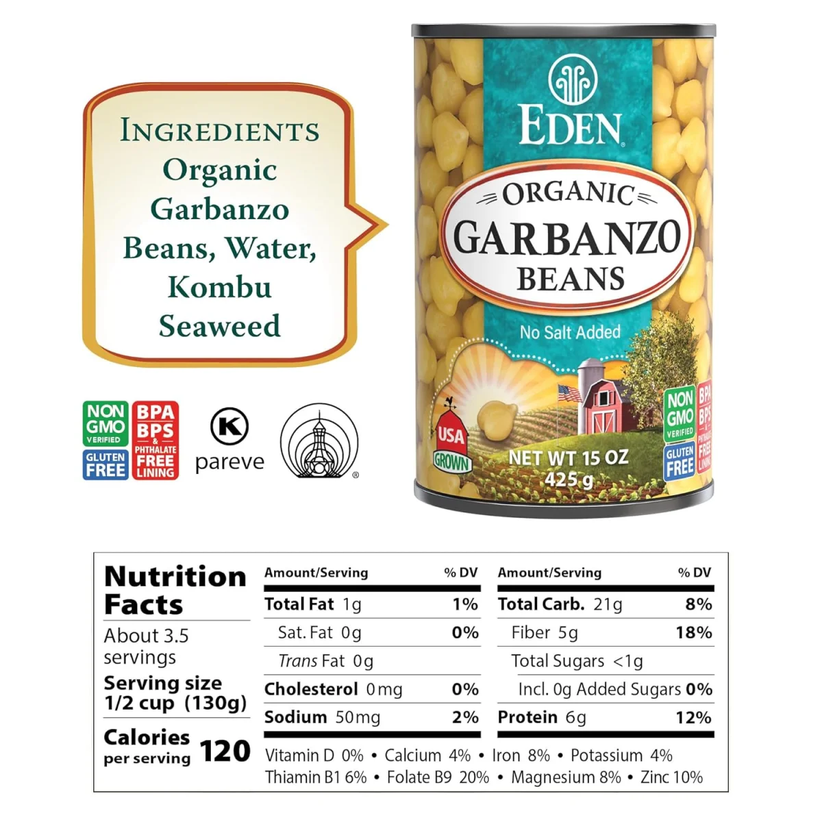 Eden Organic Garbanzo Beans - 15 oz