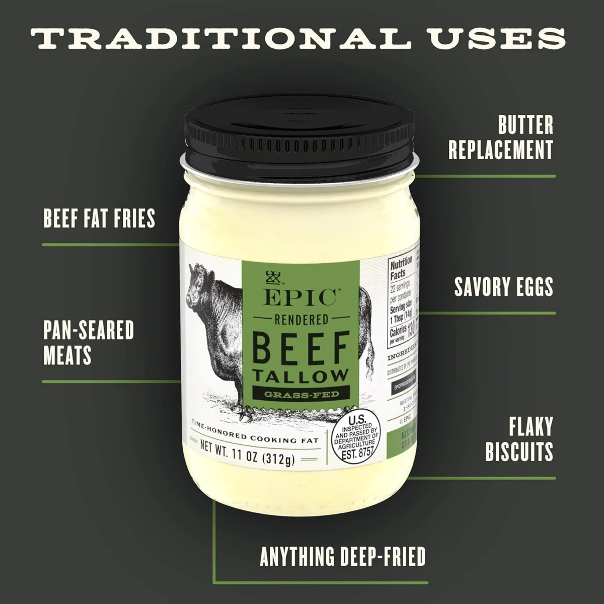 Epic Rendered Beef Tallow - 11 oz