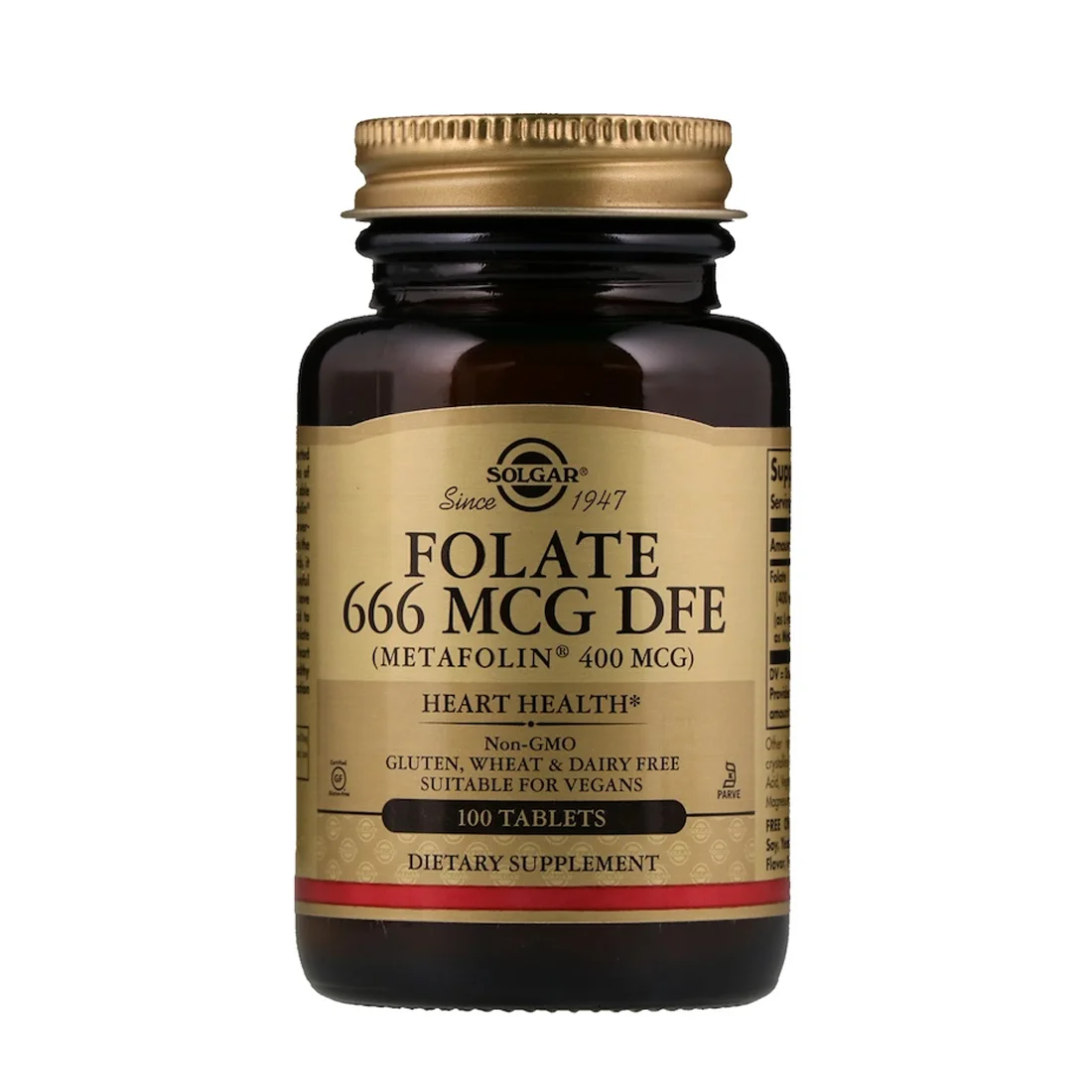 Solgar Folate 666 MCG DFE - 400 mcg - 100 Tablets