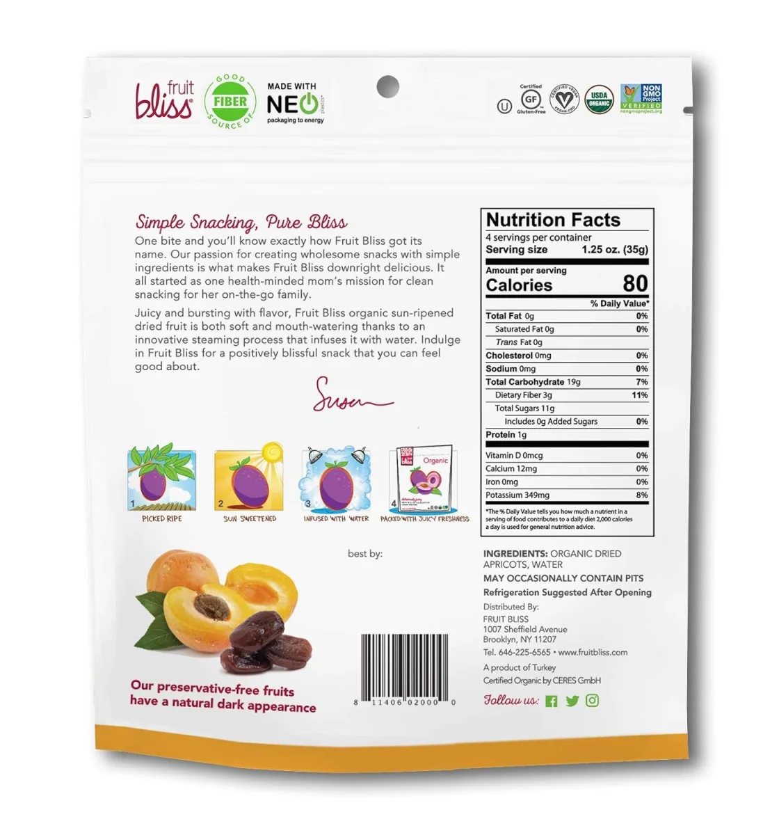 Fruit Bliss Organic Turkish Apricots - 5 oz