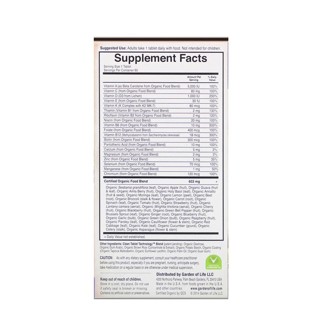 Garden of Life Organics Men's Once Daily Multivitamin - 60 Vegan Tablets