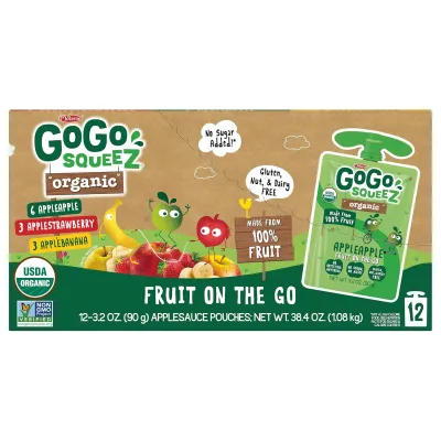 GoGo squeeZ Organic Applesauce and Fruit Puree Variety Pack - Apple, Strawberry & Banana - 3.2 oz Pouches