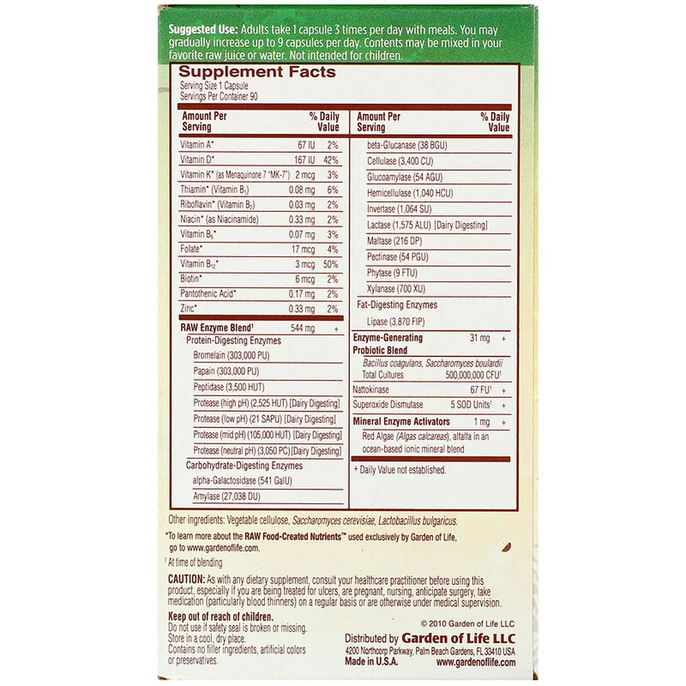Garden of Life RAW Enzymes Women - 90 Vegetarian Capsules