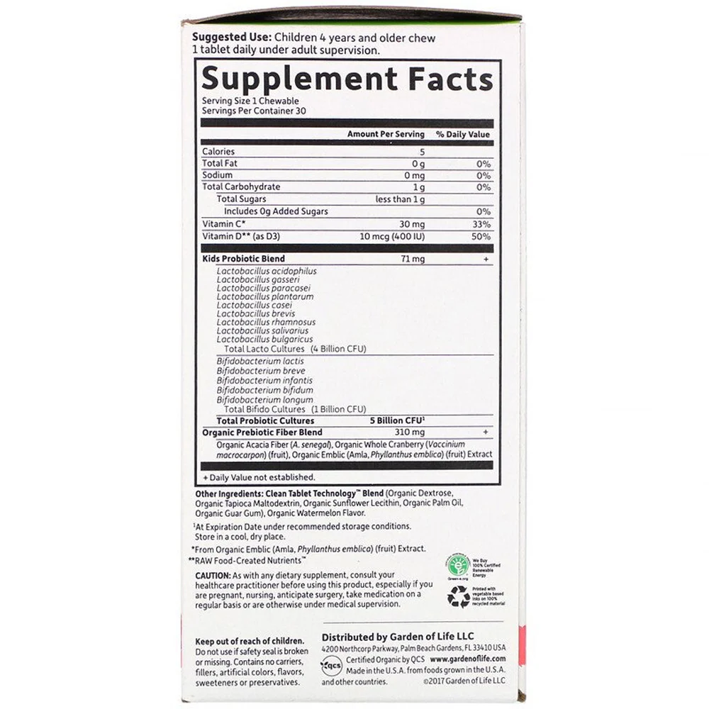 Garden of Life Kids Dr. Formulated Probiotics Organic Shelf Stable Watermelon - 5 billion - 30 Chewables