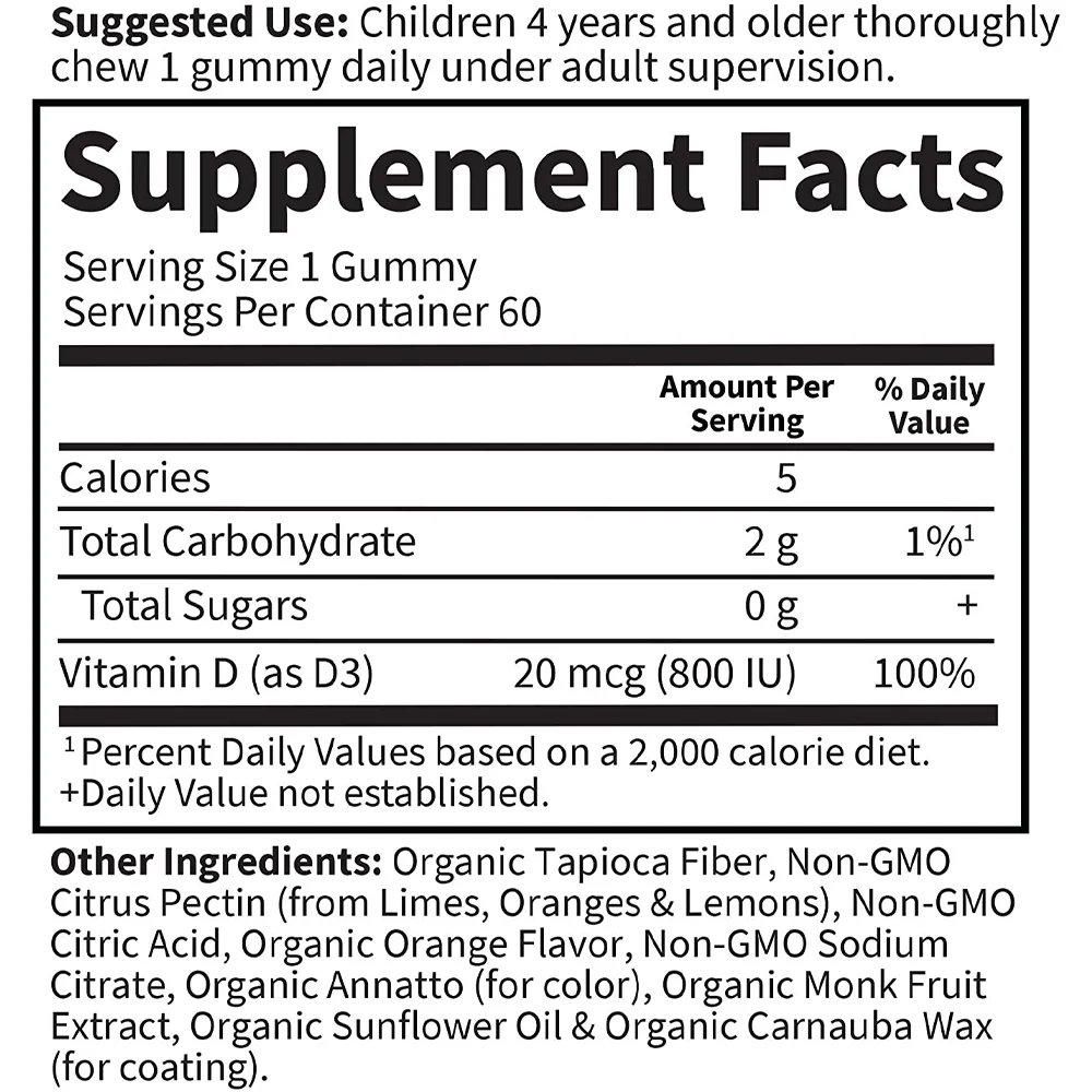 Garden of Life Kids Organic Vitamin D3 Orange Flavor 60 Vegetarian Gummies