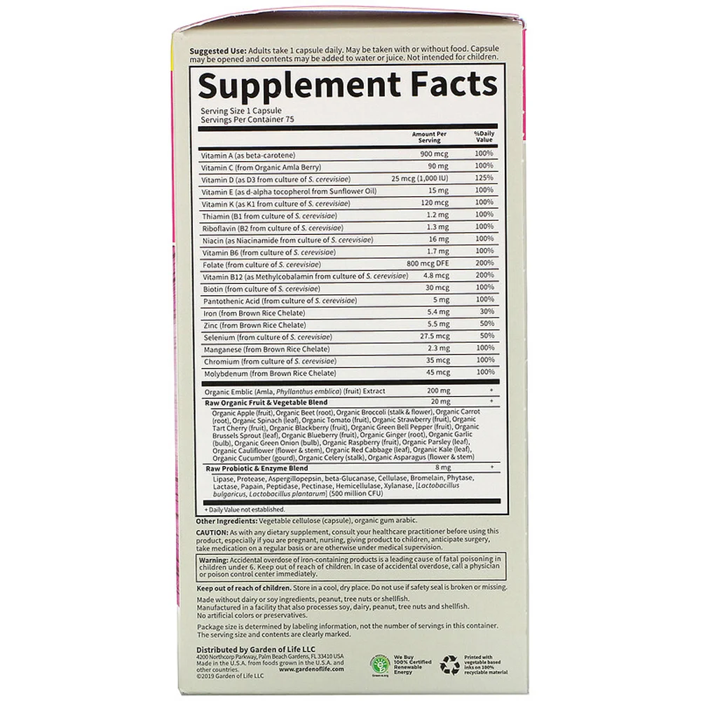 Garden of Life Vitamin Code RAW One Multivitamin for Women - 75 Vegetarian Capsules