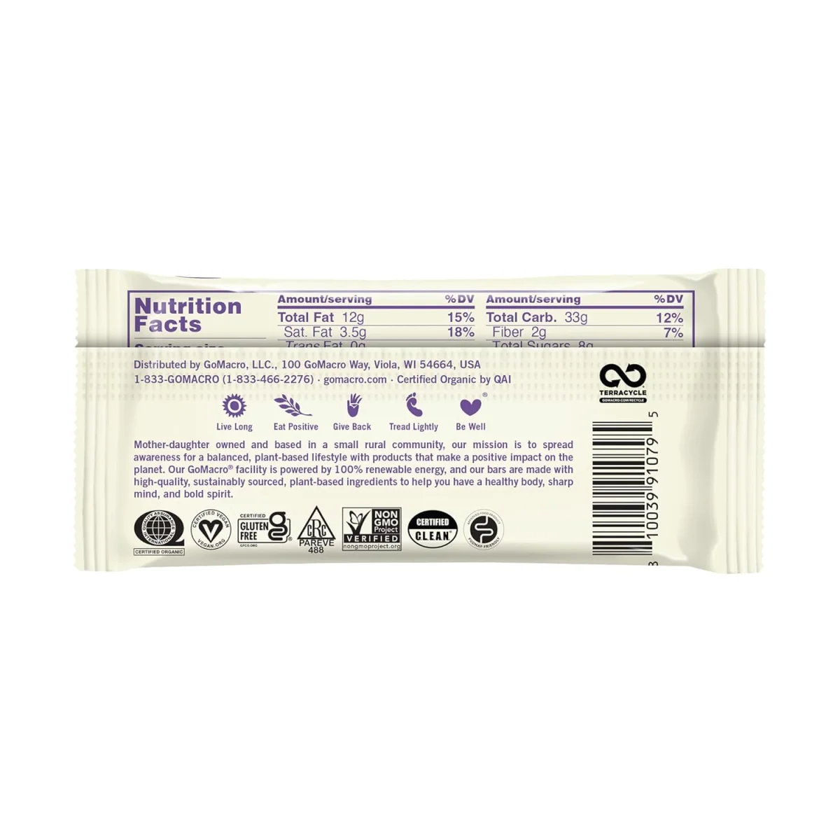GoMacro MacroBar Organic Vegan Protein Bar, White Chocolate Macadamia - 2.4 oz