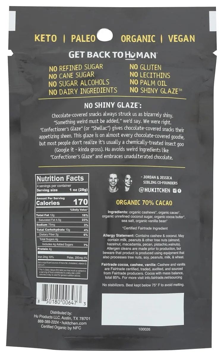 Hu Hunks Vegan Chocolate Covered Cashews with Vanilla Bean