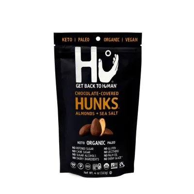 Hu Vegan Hunks, Chocolate Covered Almonds with Sea Salt - 4 oz