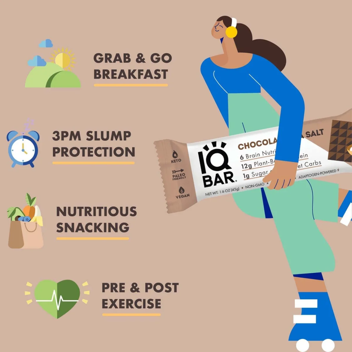 IQBAR Brain and Body Keto Protein Bar, Chocolate Sea Salt