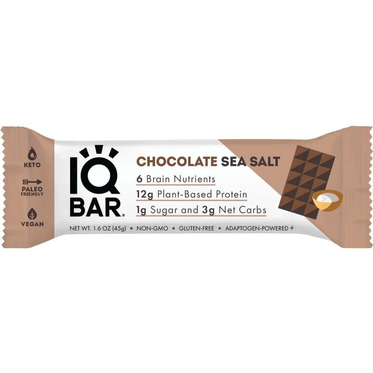 IQBAR Brain and Body Keto Protein Bar, Chocolate Sea Salt