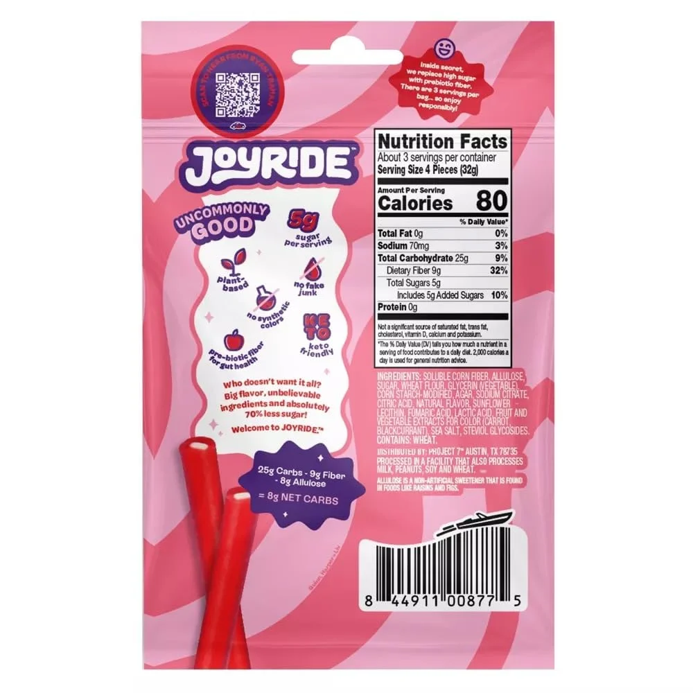 Joyride Sweets Chewy Cherry Berry Filled Candy Ropes - 3.5 oz