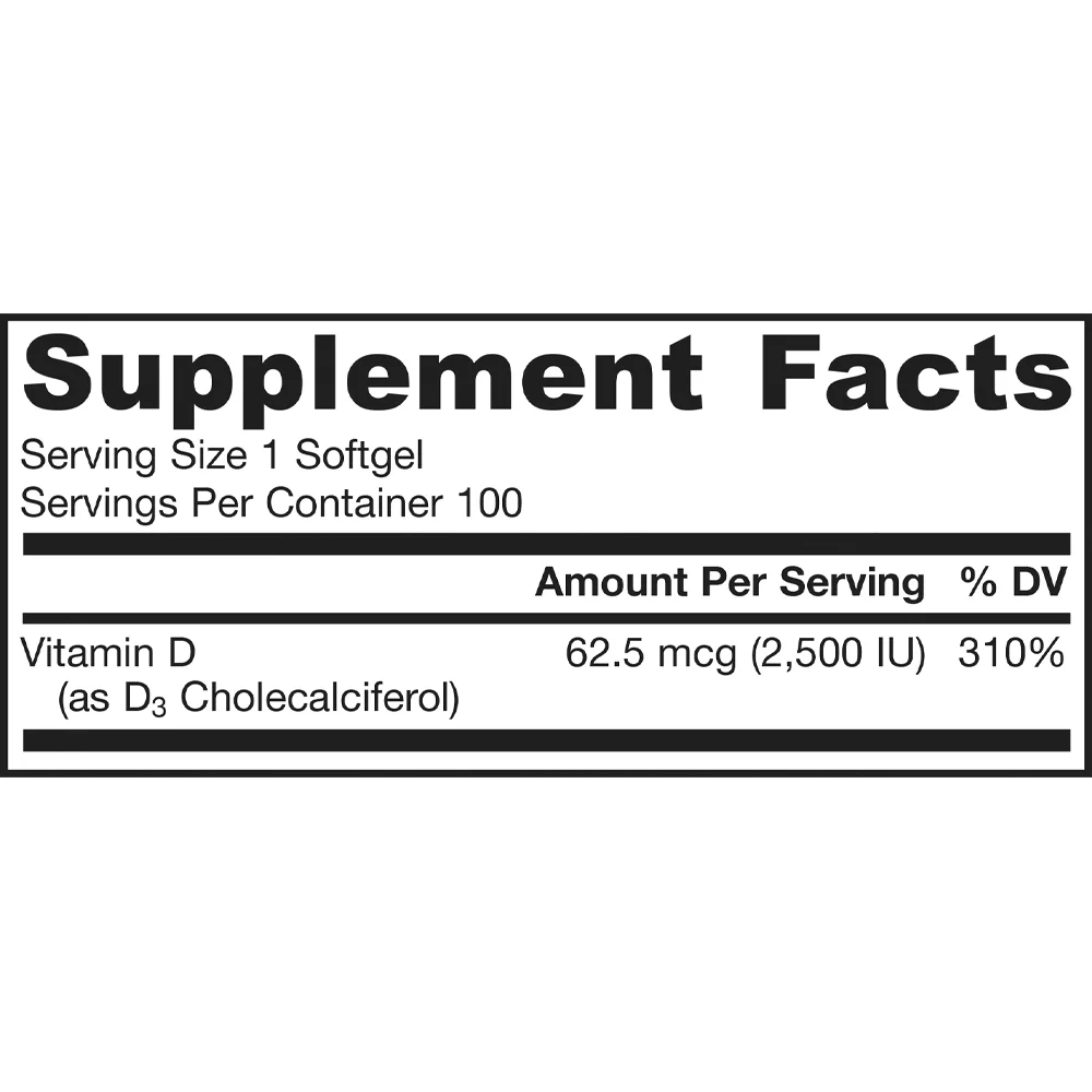 Jarrow Formulas Vitamin D3 - 2500 IU - 100 Softgels