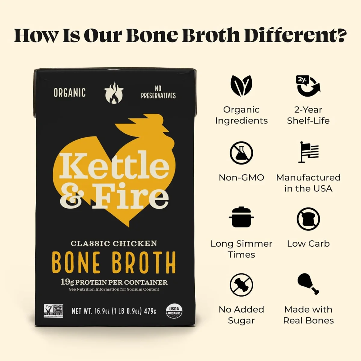 Kettle & Fire Chicken Bone Broth, Gluten Free - 16.2 fl oz