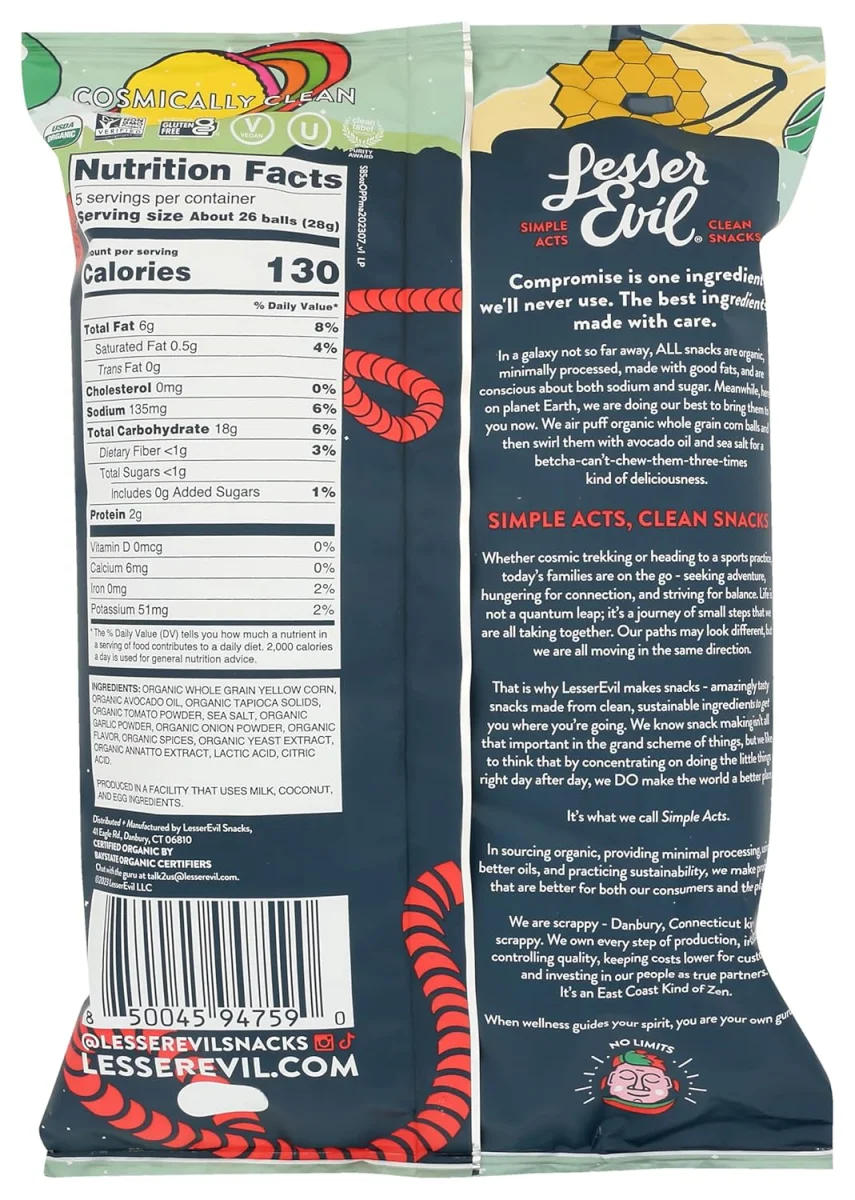 LesserEvil Organic Space Balls Pizza Snack