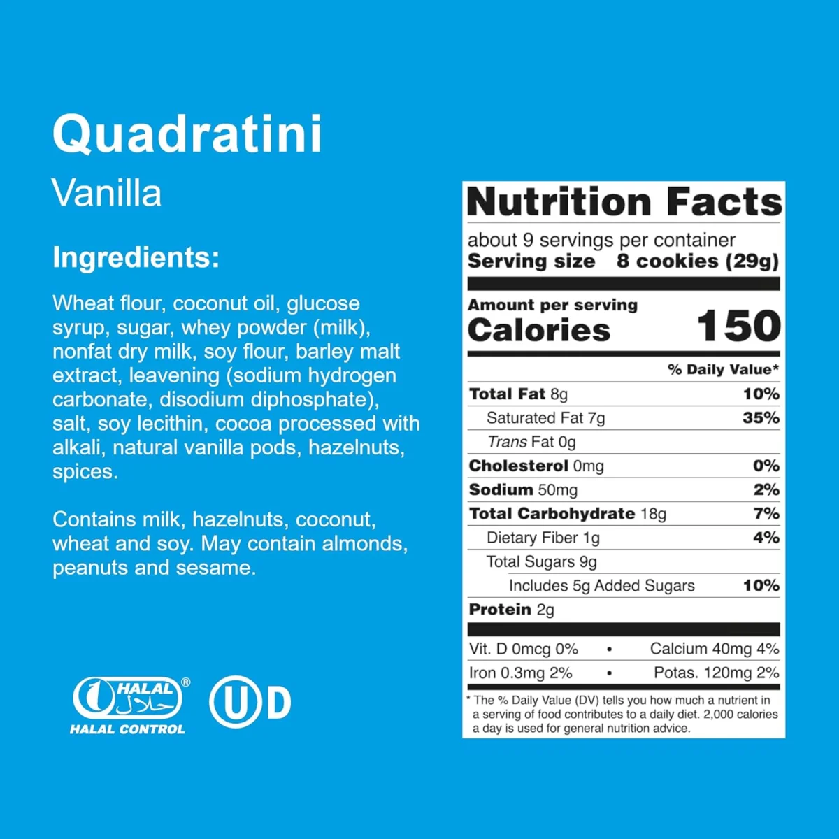 Loacker Quadratini Vanilla Wafer Cookies, Bite Sized, Non-GMO Creme Filled