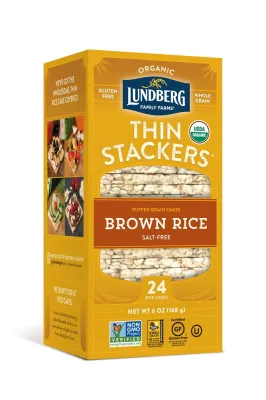 Lundberg Organic Thin Stackers Brown Rice Cakes, Salt-Free - 5.9 oz