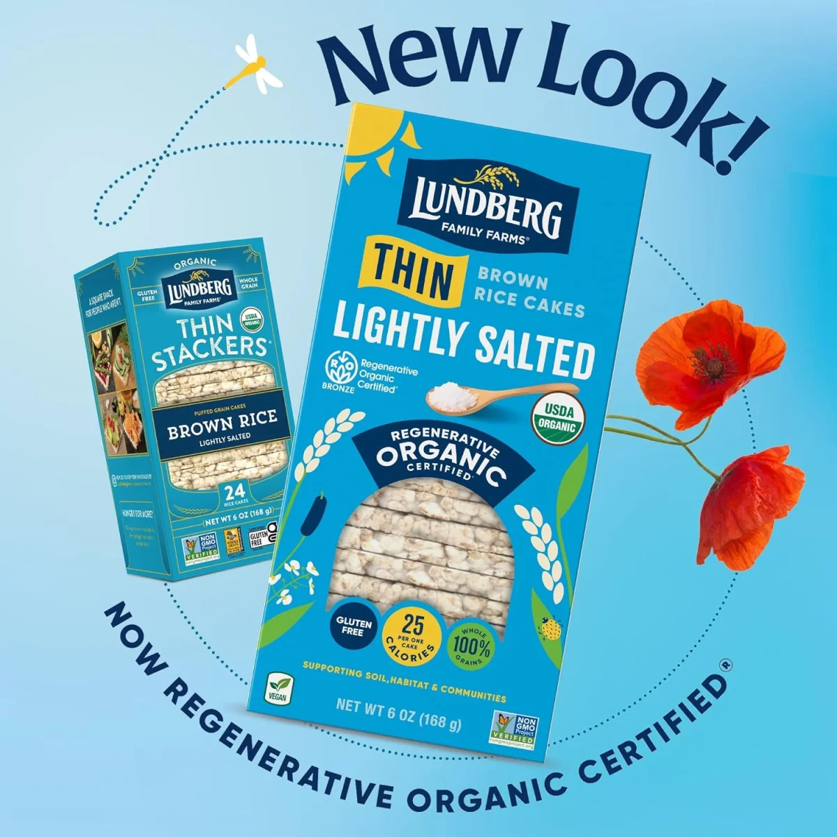 Lundberg Organic Thin Stackers Brown Rice Cakes, Lightly Salted - 6 oz