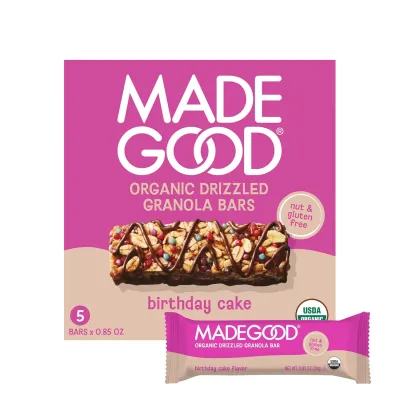 MadeGood Organic Chewy Chocolate Drizzled Granola Bars, Birthday Cake - 5 Bars
