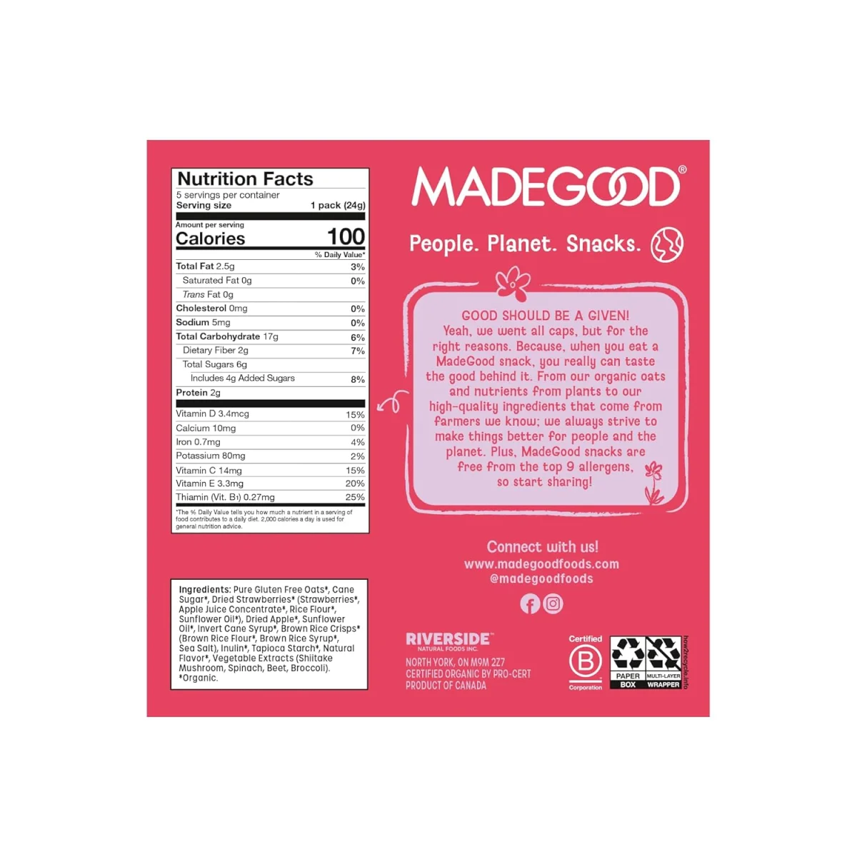 MadeGood Organic Strawberry Granola Bites - 5 ct