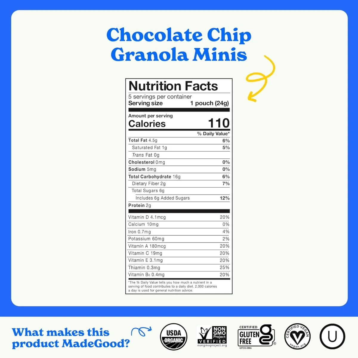 MadeGood Organic Gluten Free Granola Bites, Chocolate Chip