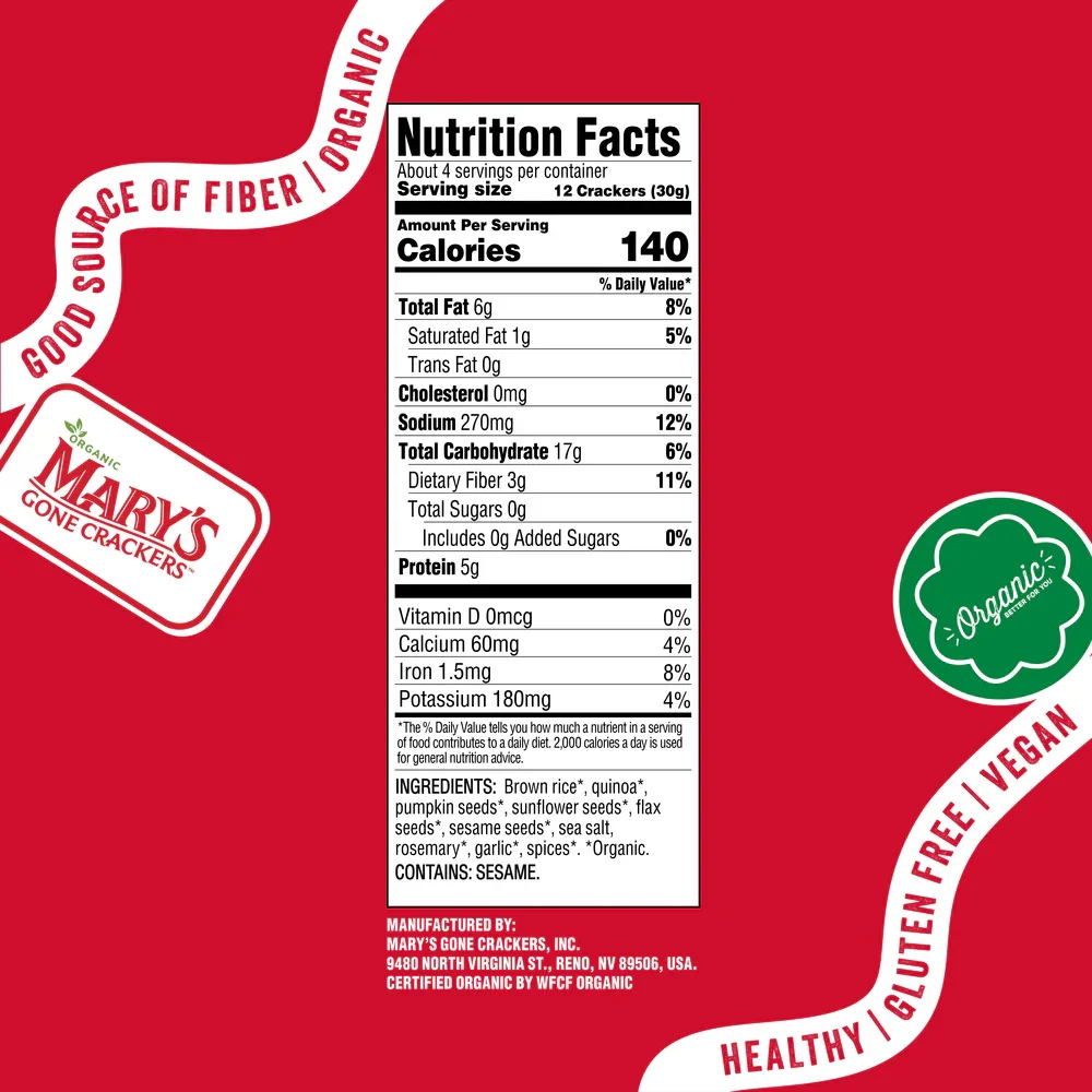 Mary's Gone Crackers Crackers Super Seed Rosemary Organic