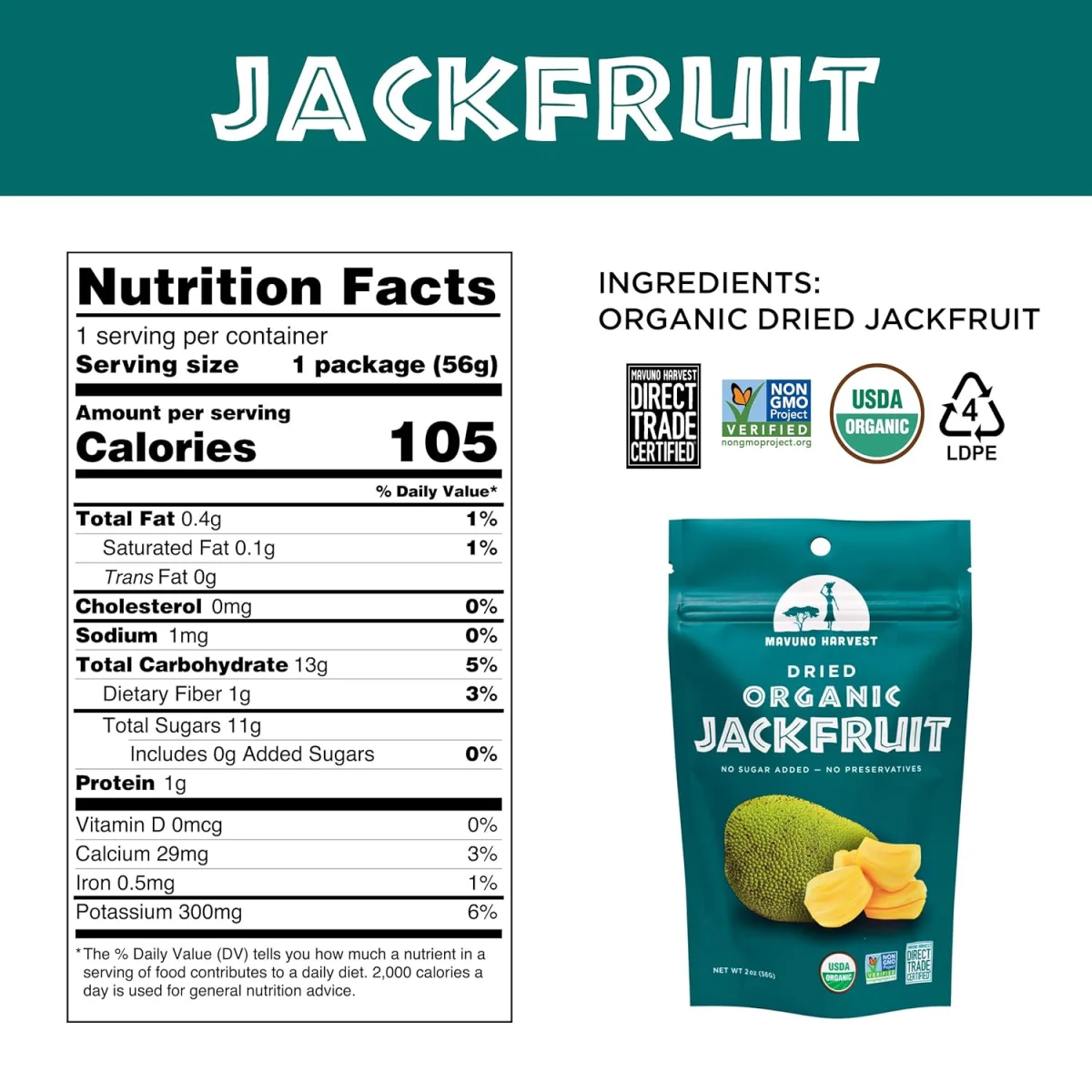Mavuno Harvest Organic Dried Jackfruit - 2 oz