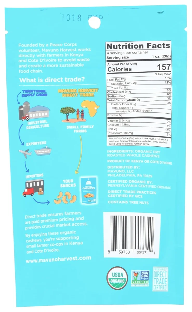 Mavuno Harvest Organic Roasted Cashews - 4 oz