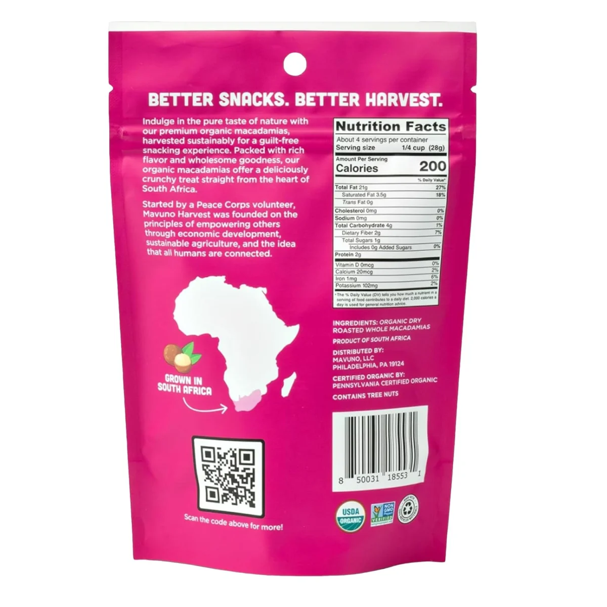 Mavuno Harvest Organic Roasted Macadamia Nuts, Dry Roasted Whole