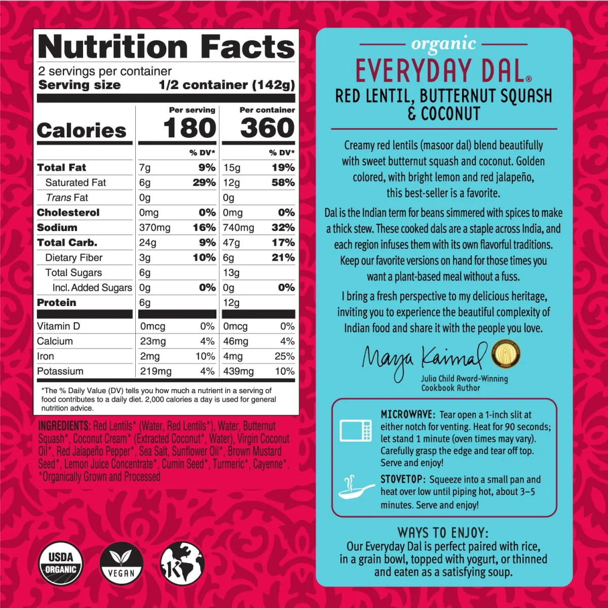 Maya Kaimal Organic Everyday Dal, Red Lentil Butternut Squash & Coconut - 10 oz