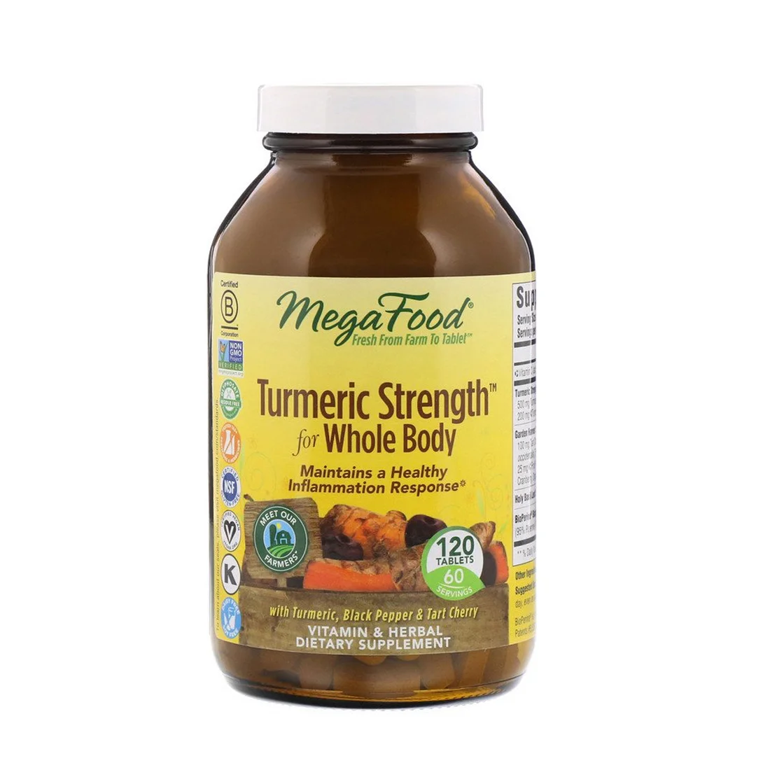 MegaFood Turmeric Curcumin Extra Strength Whole Body with Black Pepper - 120 Tablets