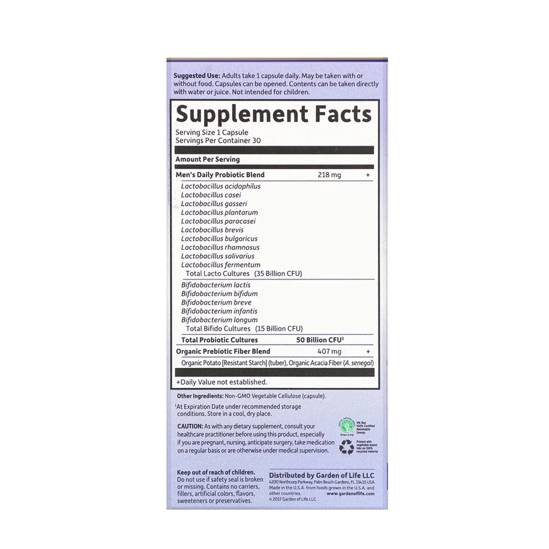 Garden of Life Dr. Formulated Probiotics Once Daily Men's - 50 billion - 30 Vegetarian Capsules