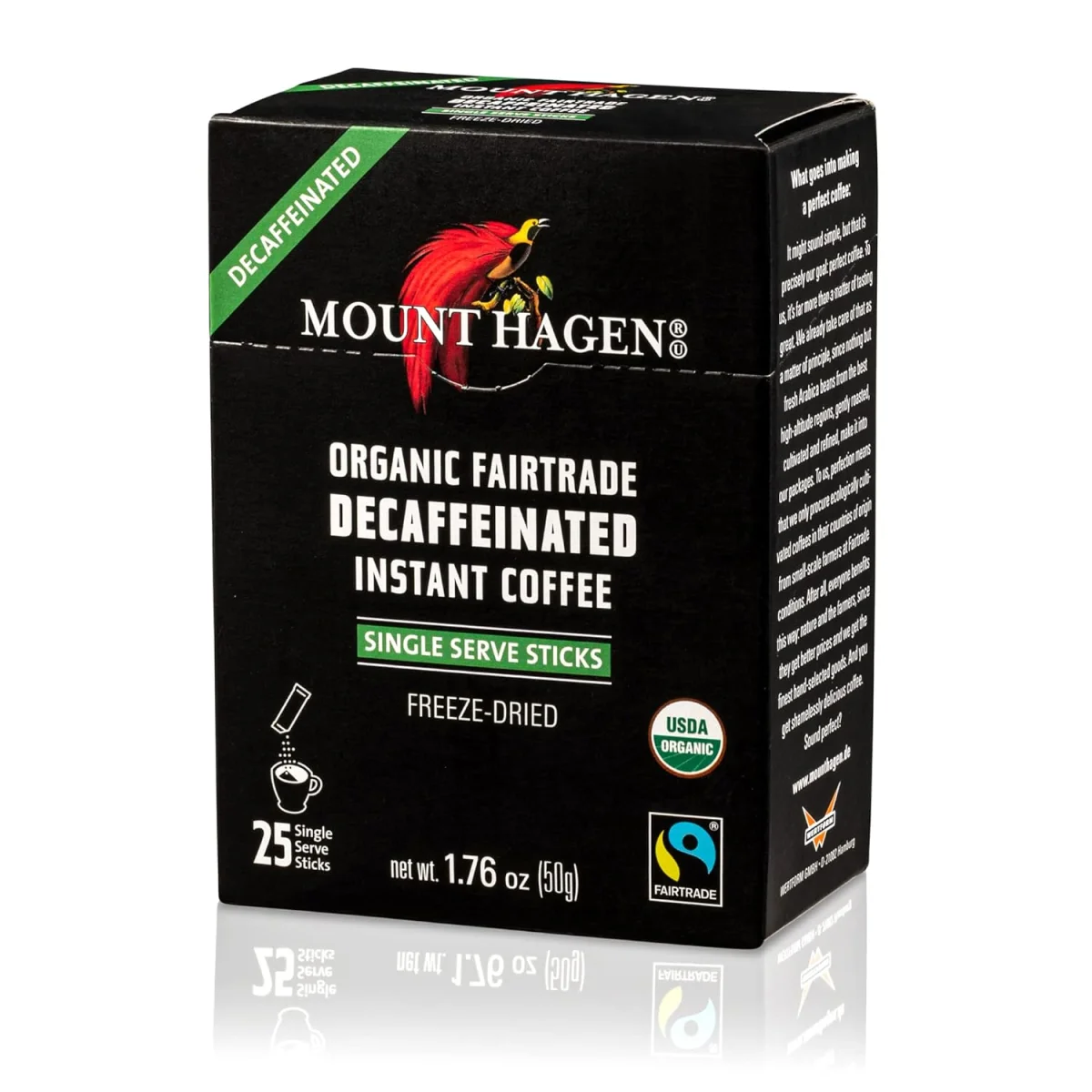 Mount Hagen Organic Fairtrade Decaffeinated Instant Coffee Single Serve Sticks