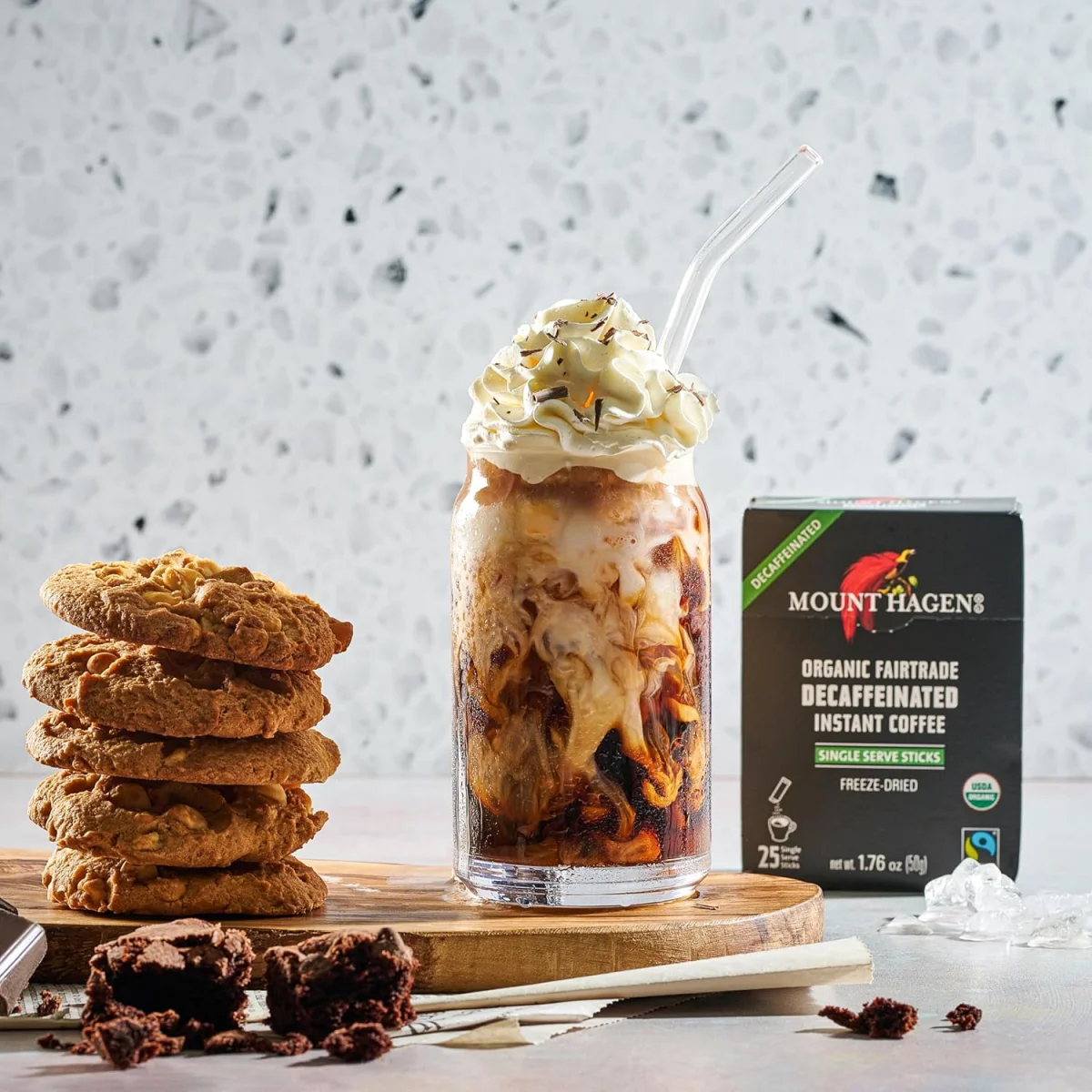 Mount Hagen Organic Fairtrade Decaffeinated Instant Coffee Single Serve Sticks