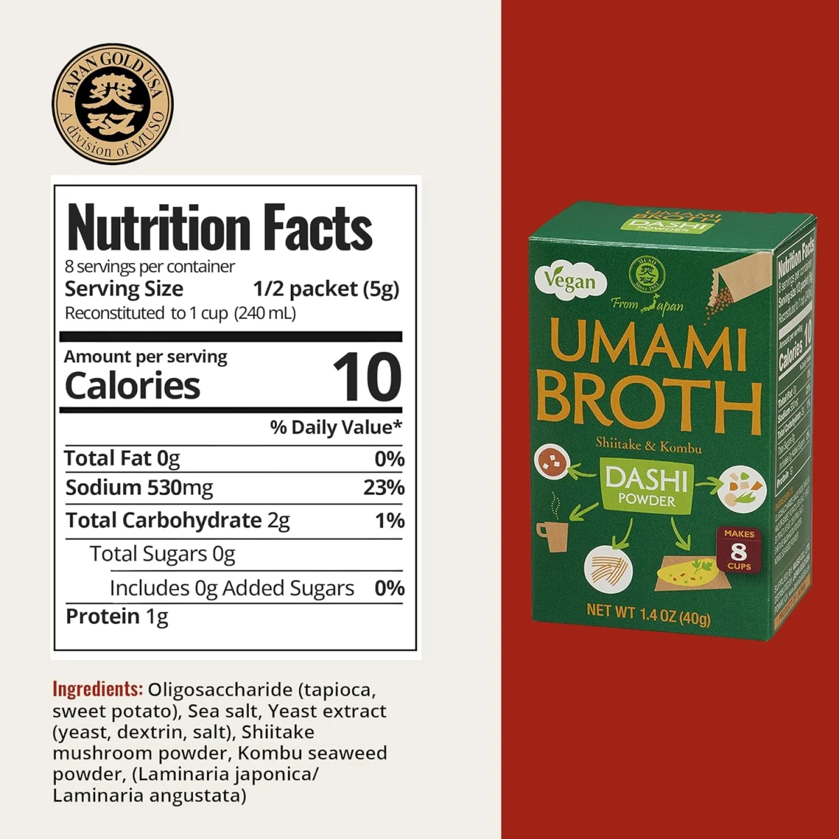 Muso From Japan Umami Broth Dashi Powder, Vegan - 1.4 oz