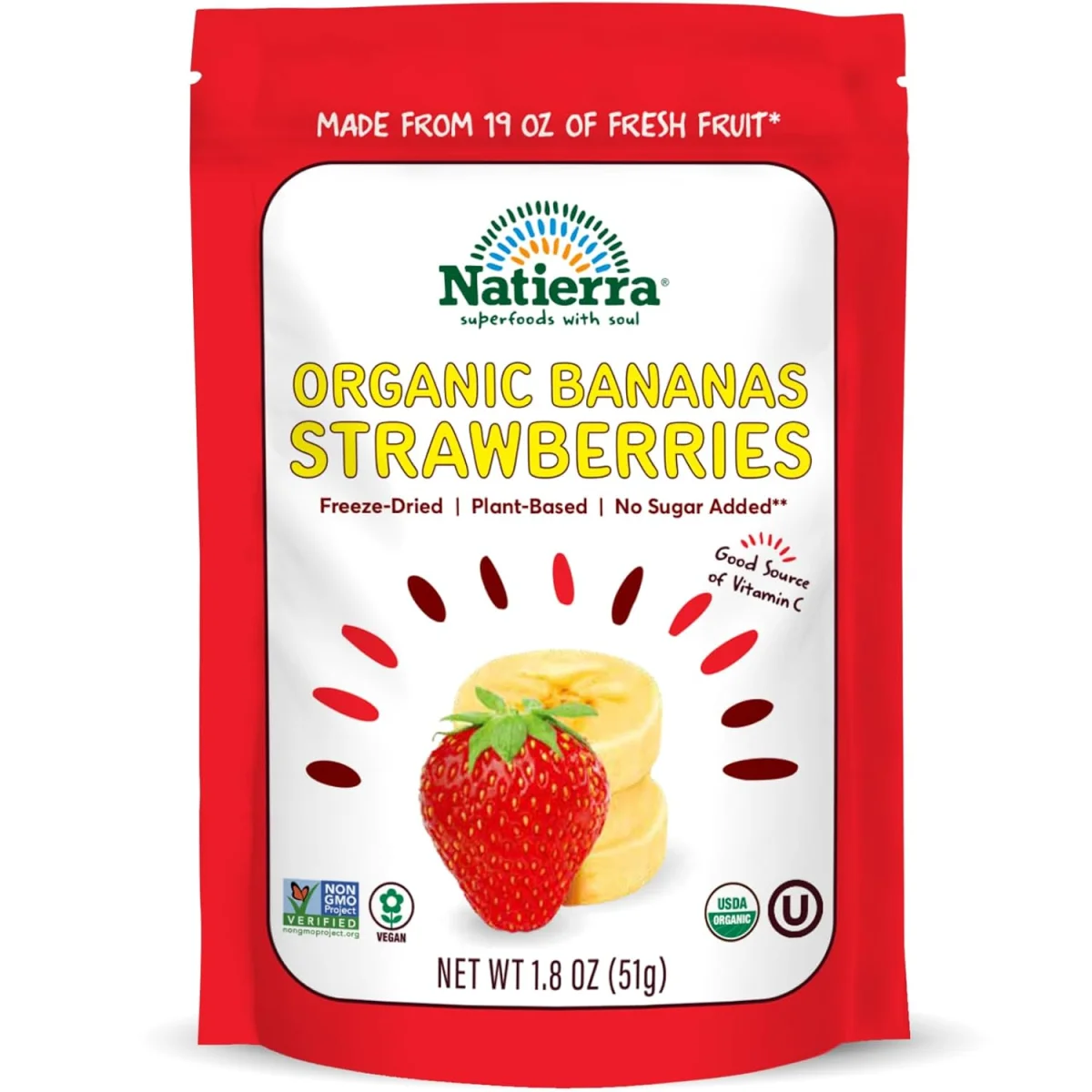 Natierra Organic Freeze Dried Bananas & Strawberries - 1.8 oz