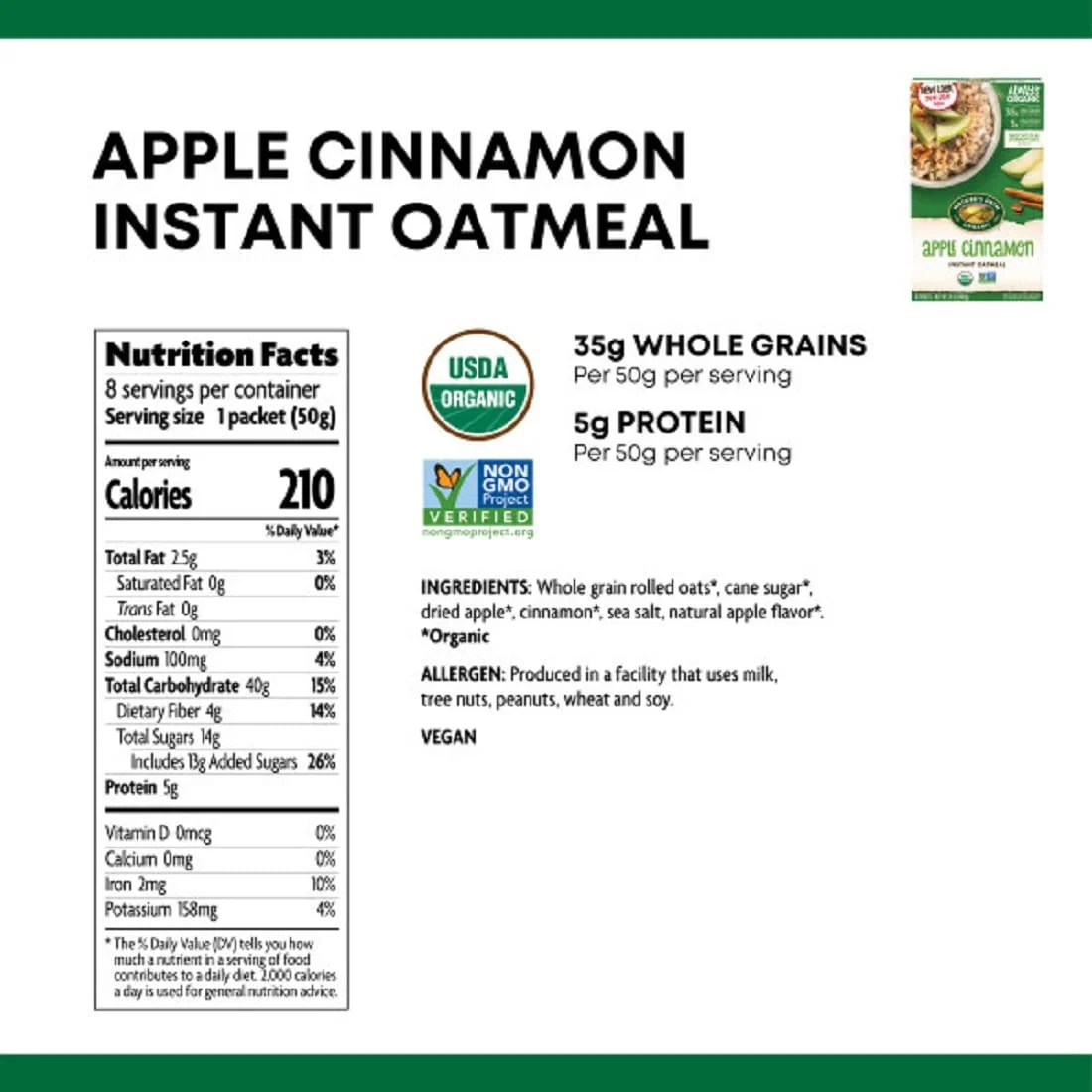 Nature's Path Organic Instant Hot Oatmeal, Apple Cinnamon