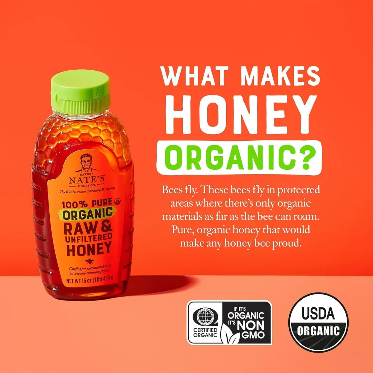 Nature Nate's 100% Pure Organic Raw & Unfiltered Honey - 16 oz