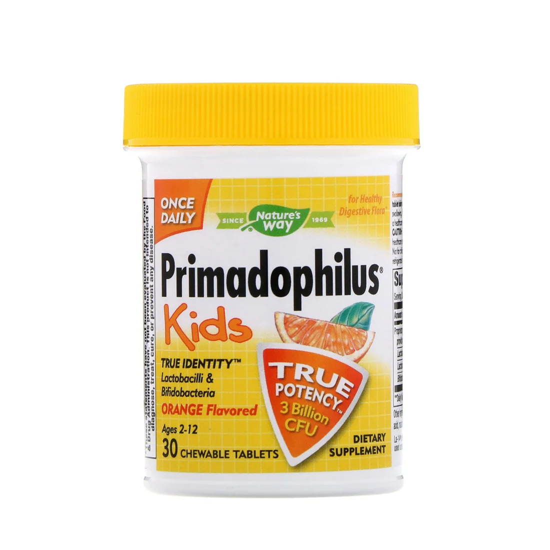 Natures Way Primadophilus Kids Orange Flavor Chewables Ages 2-12, 30 Tablets