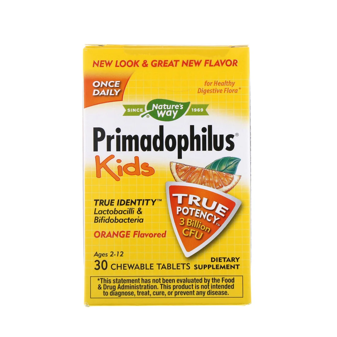 Natures Way Primadophilus Kids Orange Flavor Chewables Ages 2-12, 30 Tablets