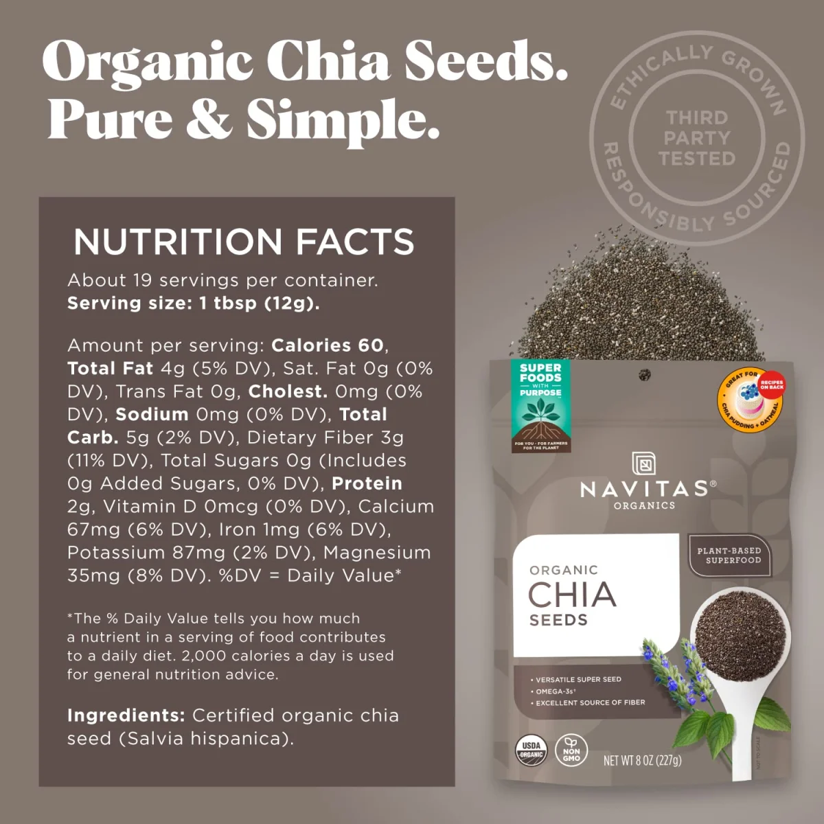 Navitas Organics Organic Chia Seeds, Omega-3s & Fiber - 8 oz