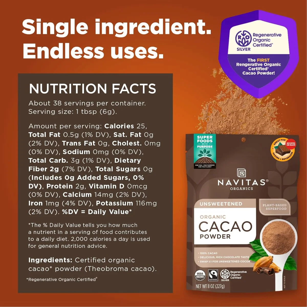 Navitas Organics Organic Unsweetened Cacao Powder - 8 oz