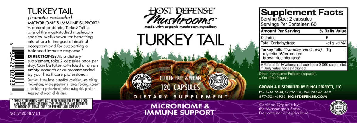 Host Defense Mushrooms Organic Turkey Tail Capsules - 120 Capsules
