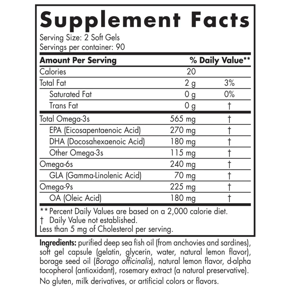 Nordic Naturals Complete Omega Fish Oil and GLA Lemon - 635 mg - 180 Softgels