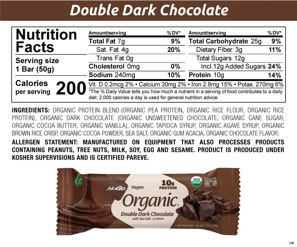 NuGo Organic Double Dark Chocolate - 10 g