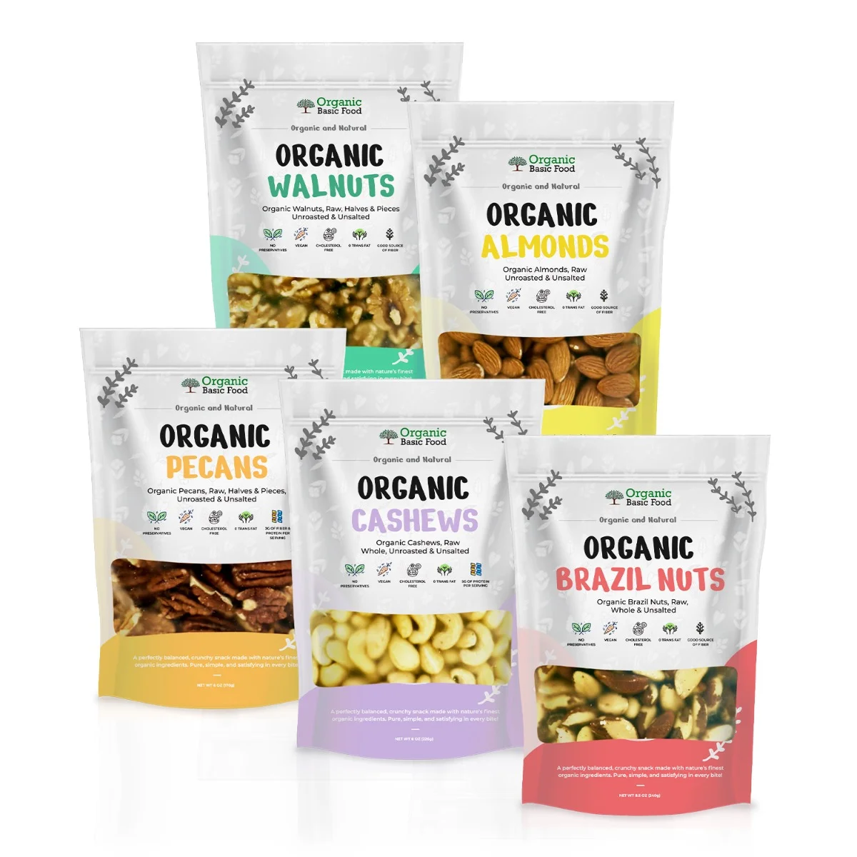 Organic Nuts Variety Pack – 6–8oz x 5
