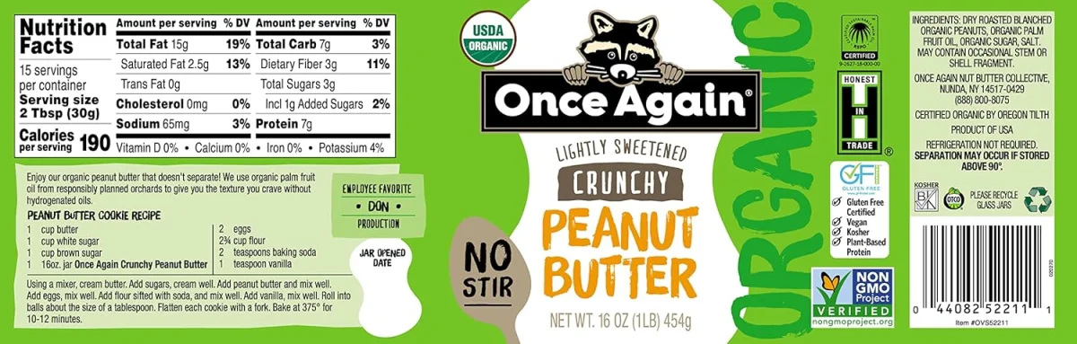 Once Again Peanut Butter, Crunchy Lightly Sweetened - 16 oz
