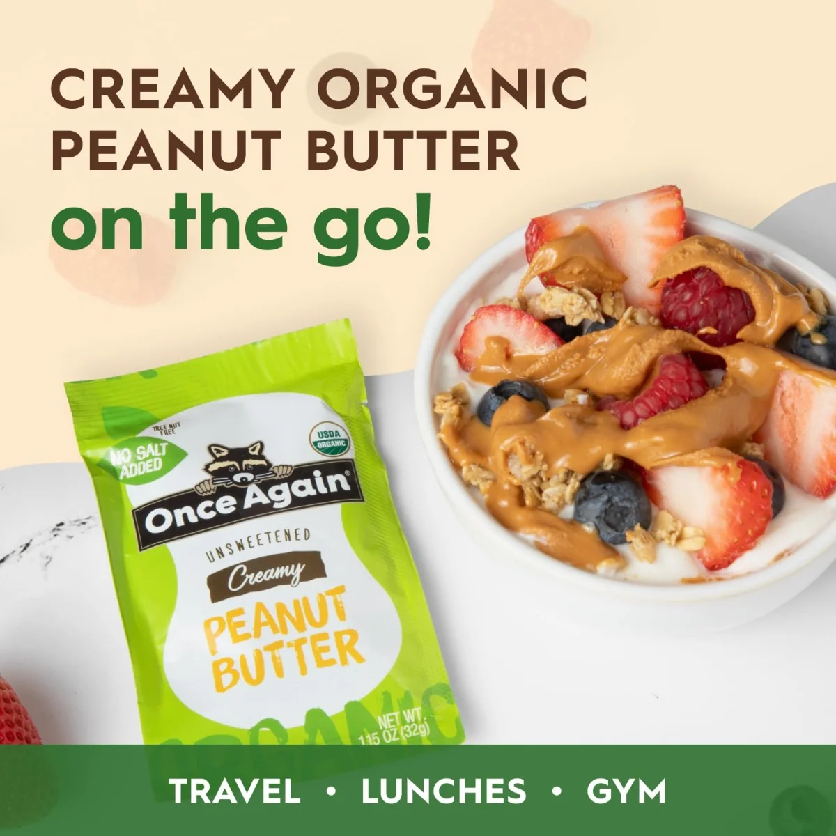 Once Again Organic Peanut Butter Unsweetened Squeeze Packs