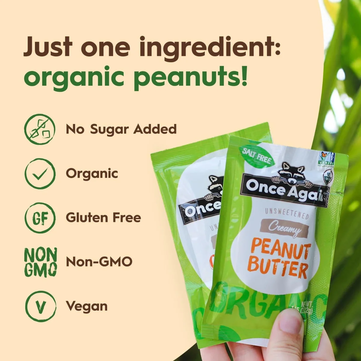 Once Again Organic Peanut Butter Unsweetened Squeeze Packs