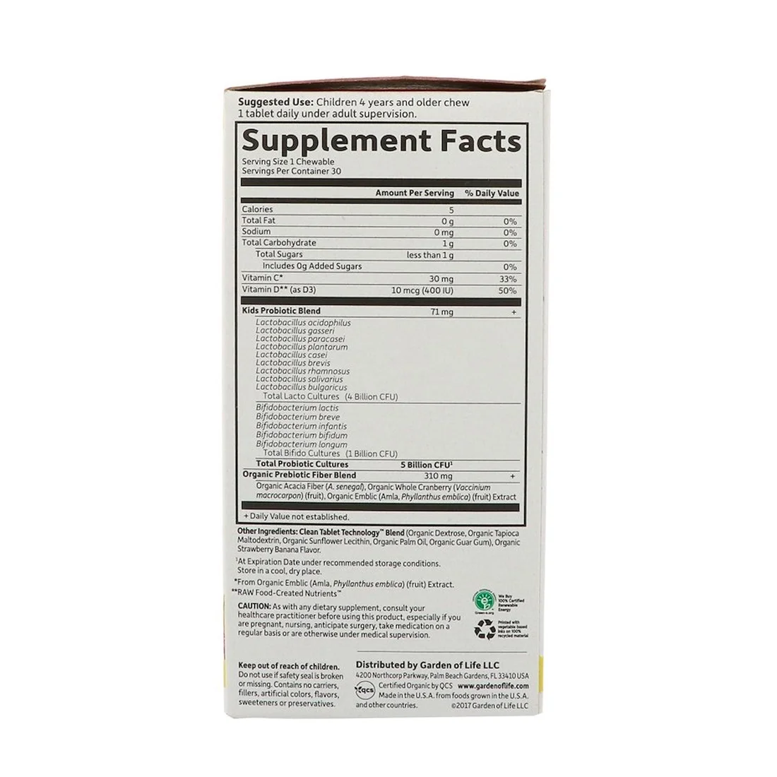 Garden of Life Kids Dr. Formulated Probiotics Organic Shelf Stable Strawberry Banana - 5 billion - 30 Chewables